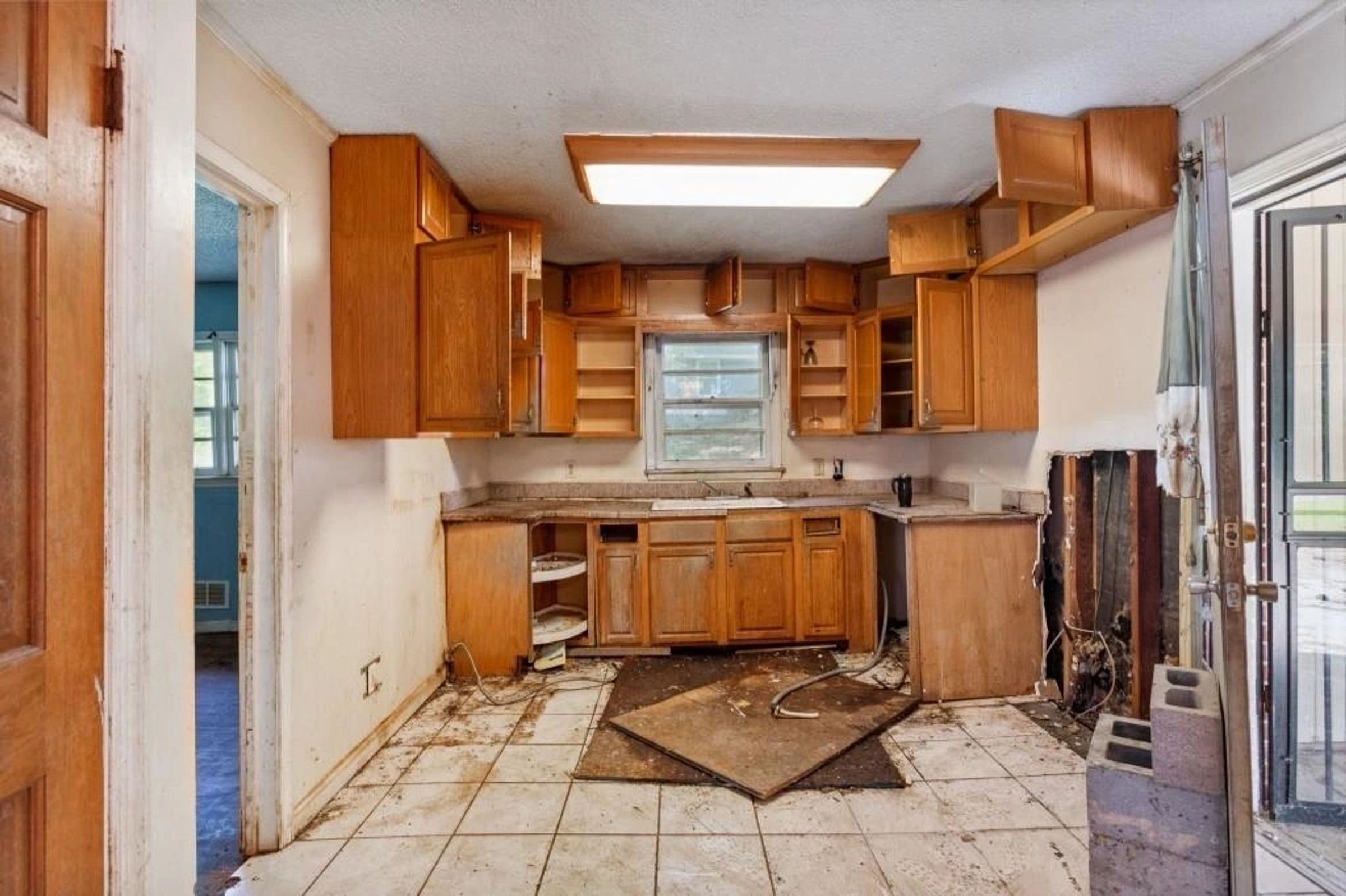 Original kitchen counters and appliances removed
